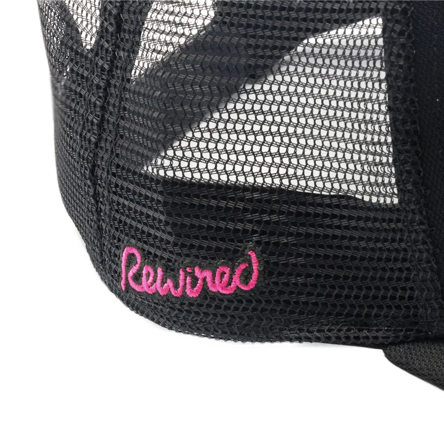 Rewired 2.0 Essential R Trucker Cap - Black/Pink - Side Script Logo
