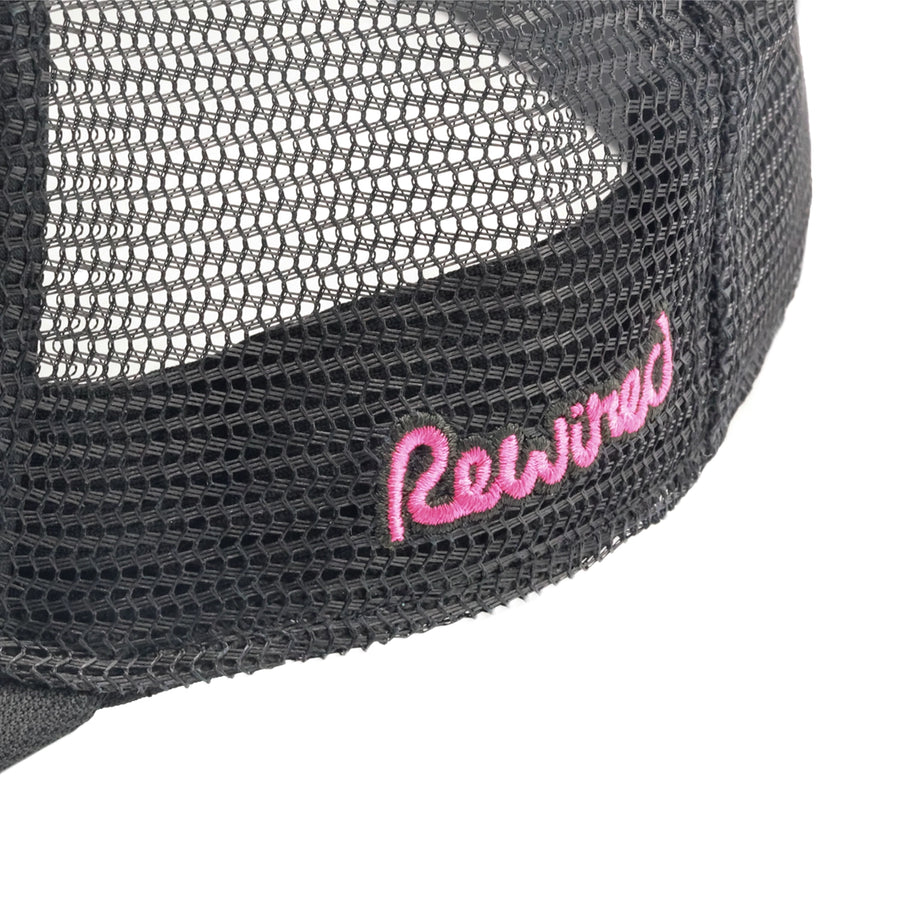 Rewired 2.0 R Trucker Cap - Black/Pink - Side Script Logo