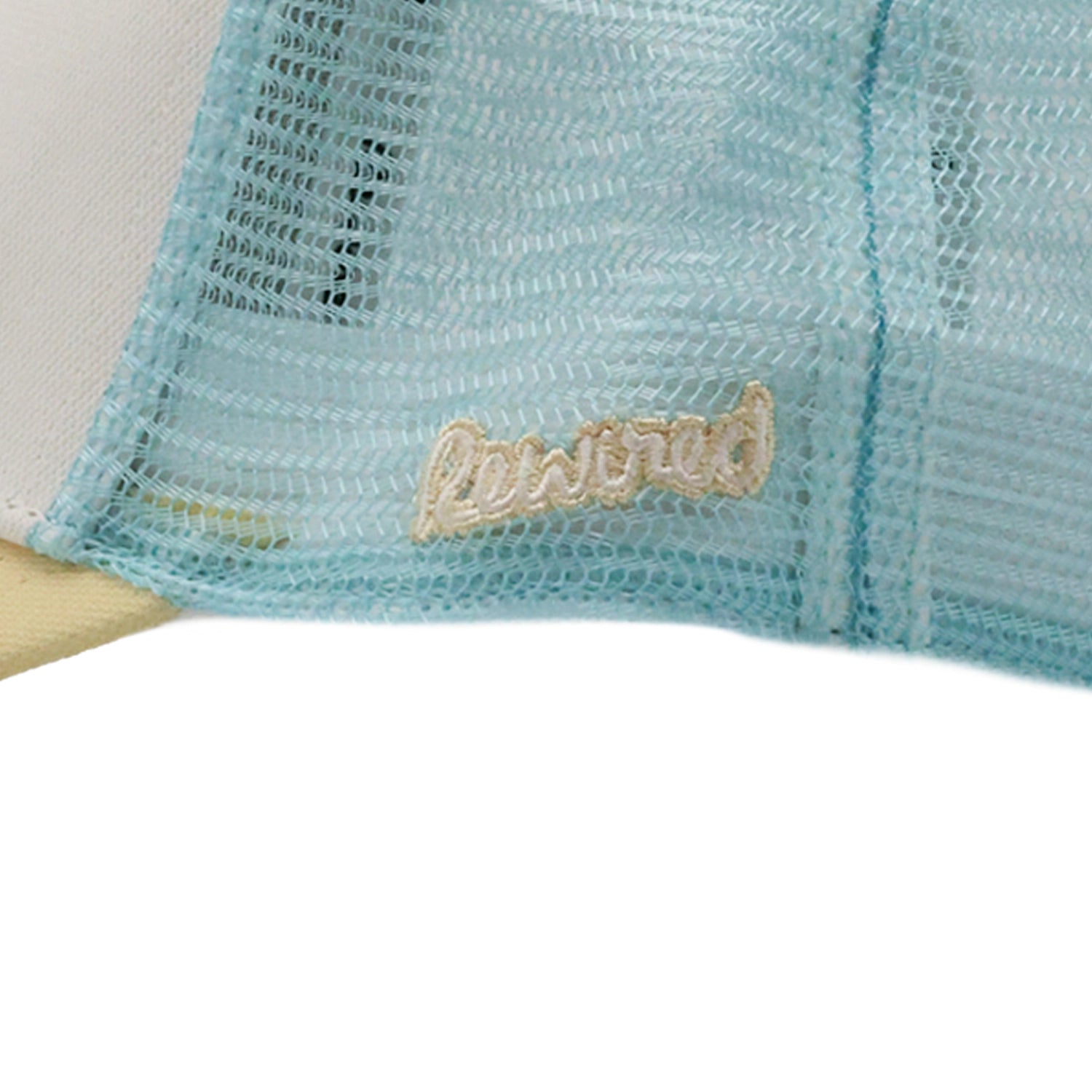 Rewired 2.0 R Trucker Cap - Sand/White/Sky Blue - Side Script Logo