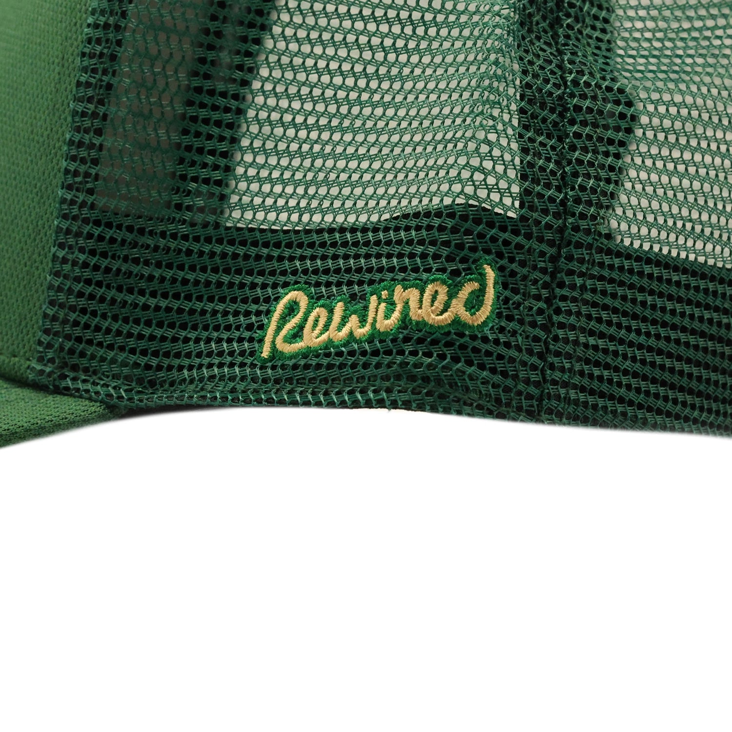 Rewired 2.0 R Trucker Cap - Forest Green/Gold - Side Script Logo