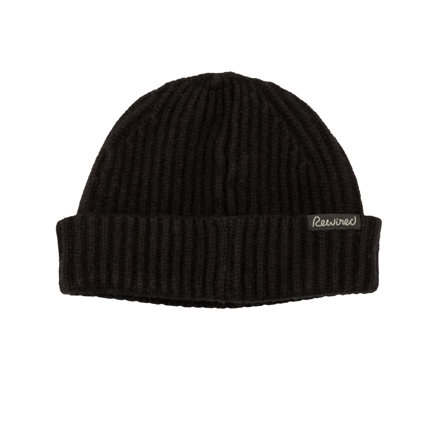 Rewired 100% Merino Wool Rib Beanie - Black - Back