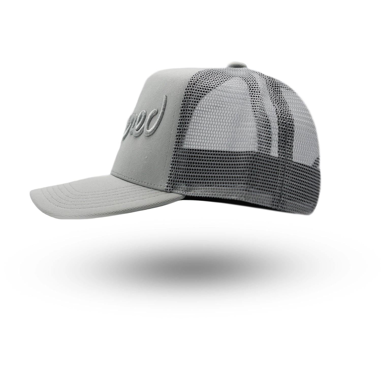 Rewired Script Trucker Cap - Grey Tonal - Left