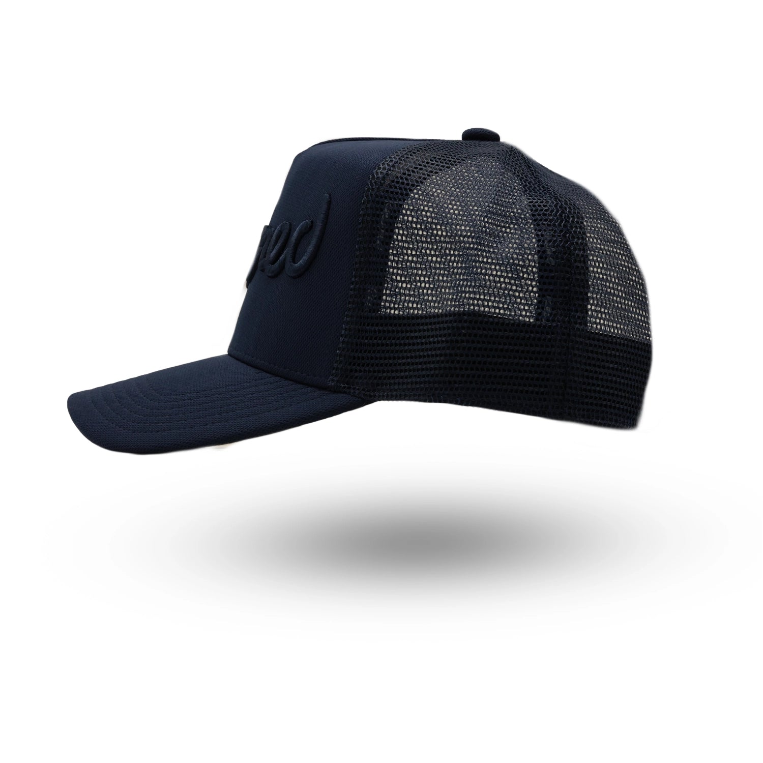 Rewired Script Trucker Cap - Navy Tonal - Left