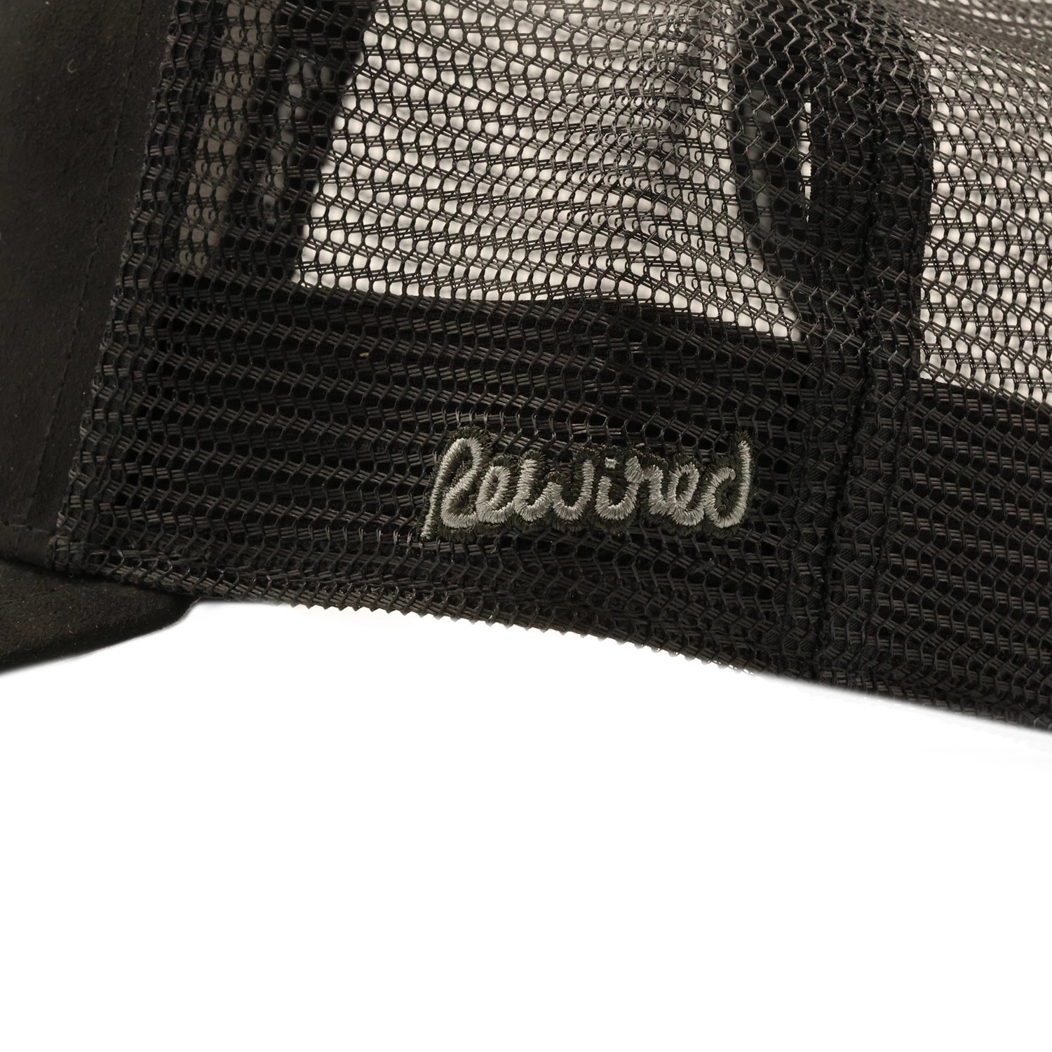 Rewired Suede R Trucker Cap - Midnight Black - Side Script