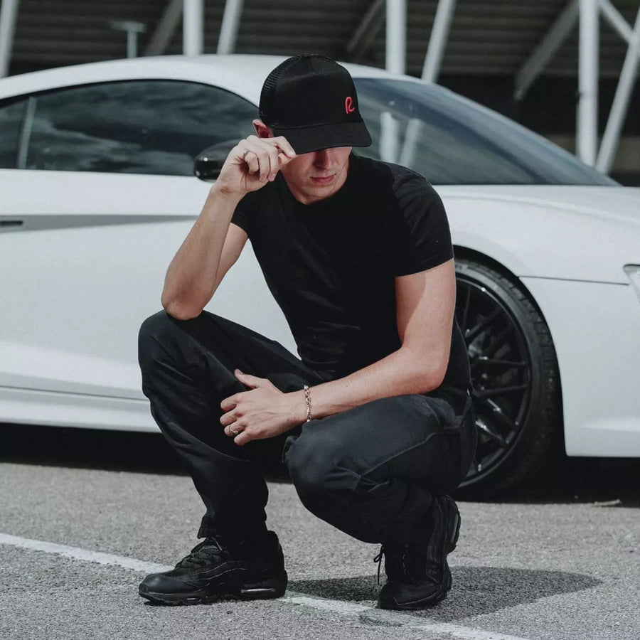 Rewired Essential R Trucker Cap - Black/Red - Lfestyle