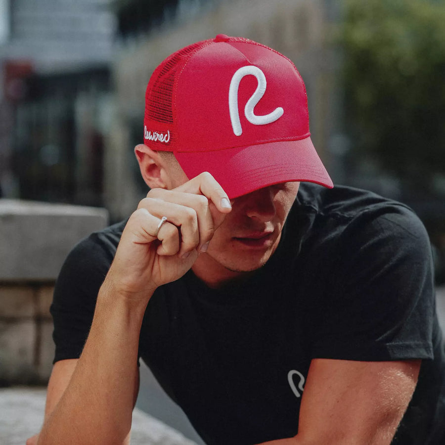 Rewired Clothing -R Trucker Cap - Red - Size: One Size