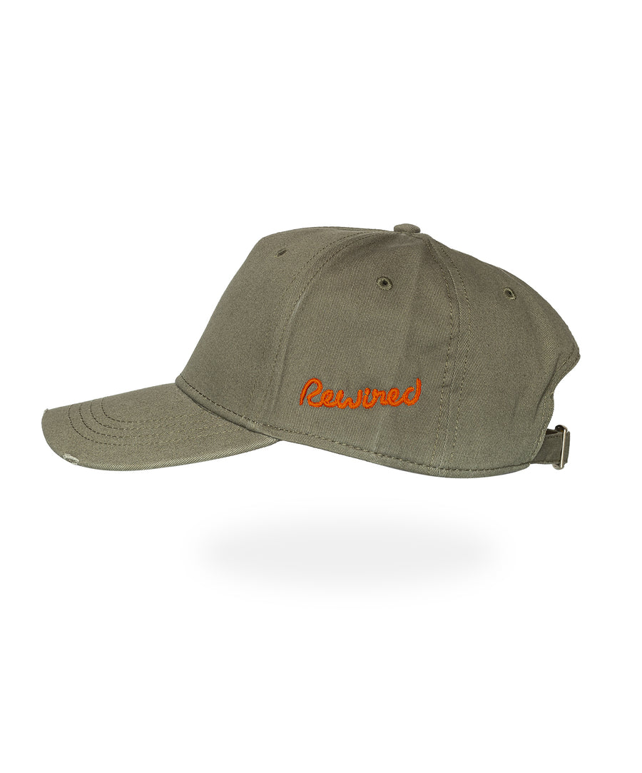 Distressed R Baseball Cap- Khaki/ Orange